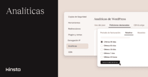 Puedes profundizar en las analíticas del sitio de MyKinsta.