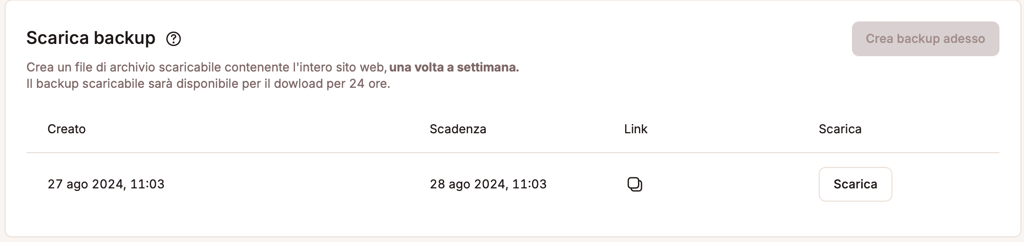 Scaricare un backup da MyKinsta.