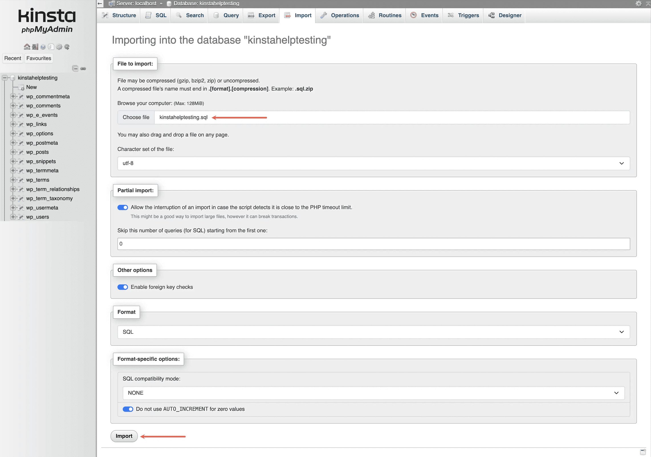 phpMyAdmin経由でMySQLデータベースをインポート