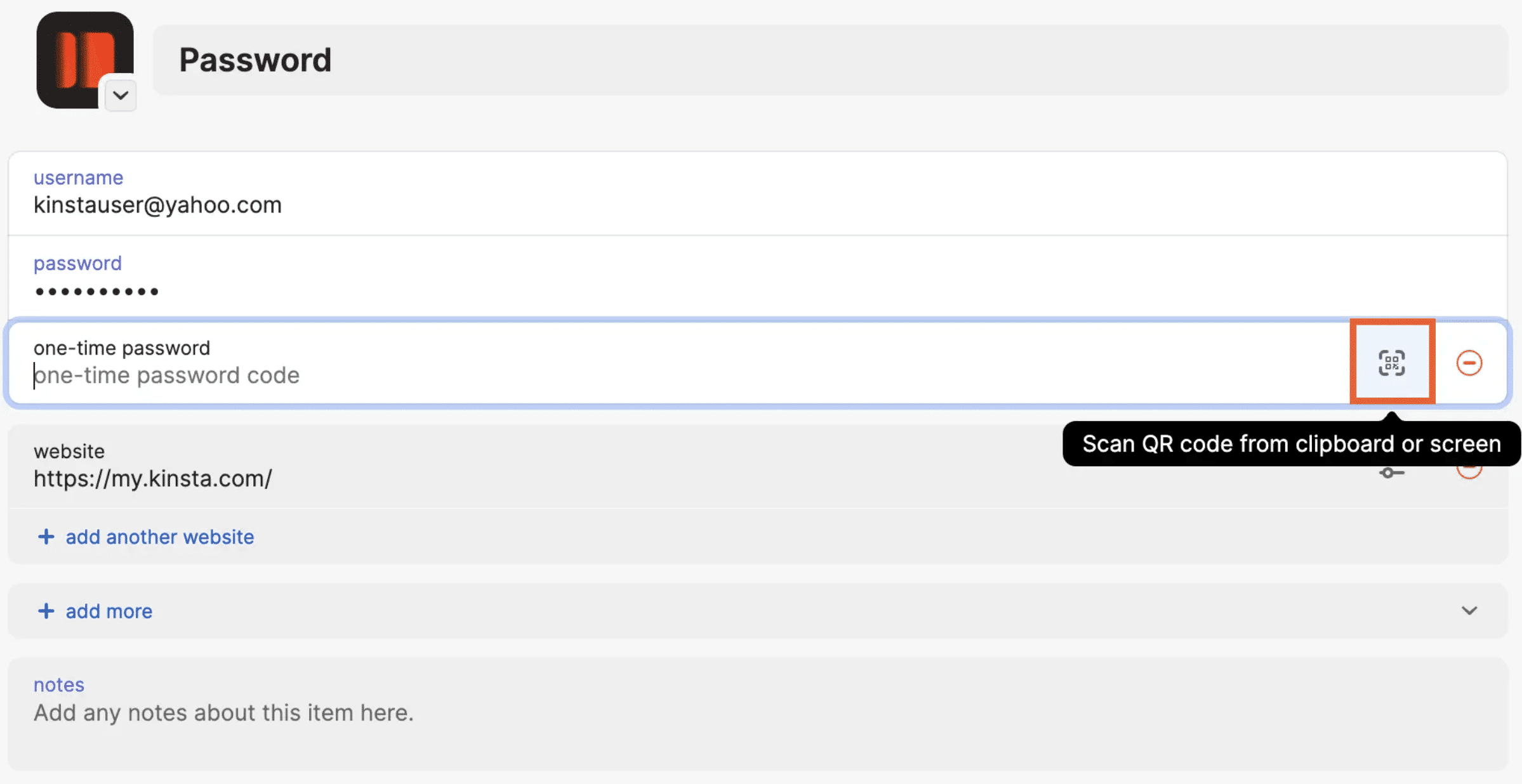 QRコードのアイコンをクリックしてQRコードスキャナーを起動