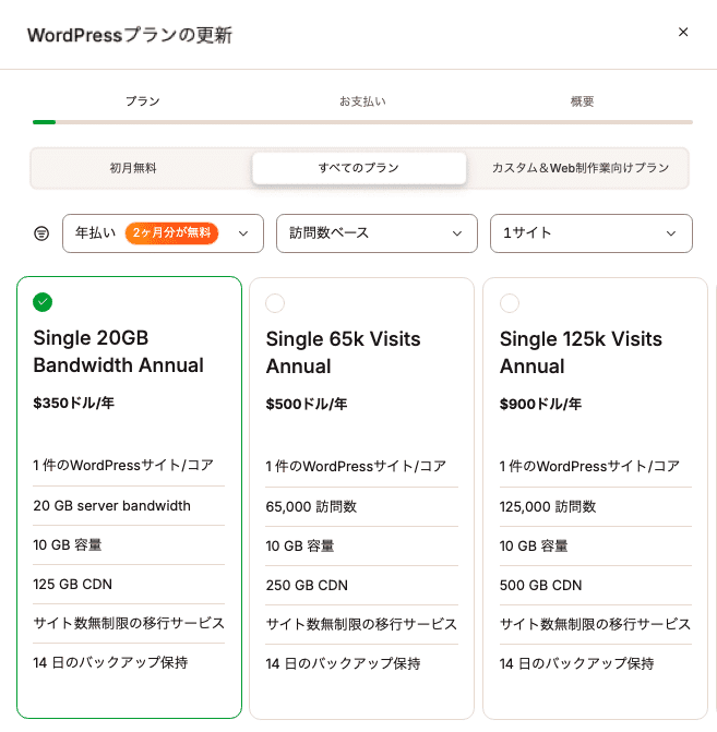 WordPressプランを変更