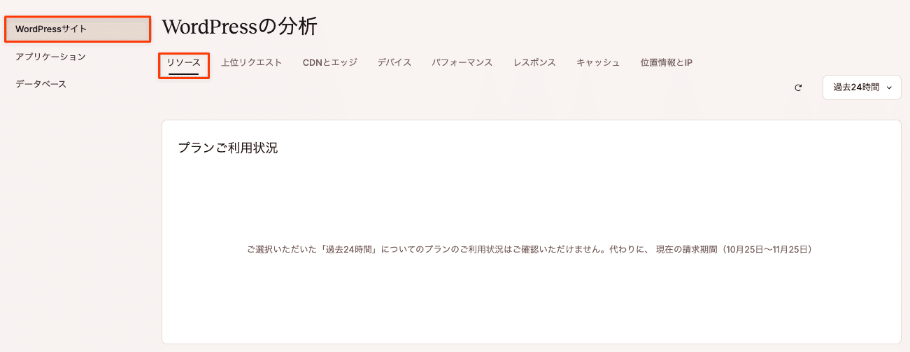 WordPressサイトの分析「リソース」タブ