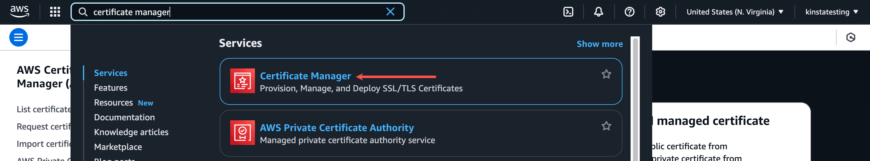Certificate Manager under Services in your CloudFront account.