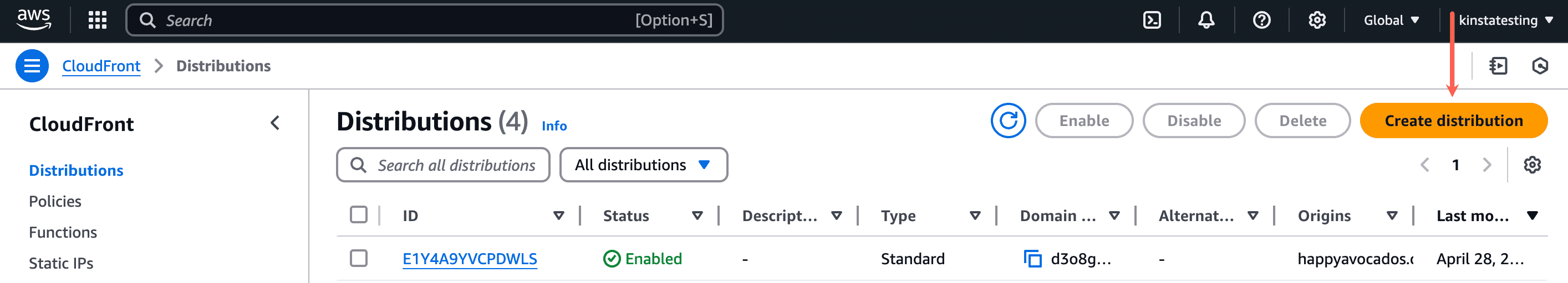 Create a distribution in CloudFront.