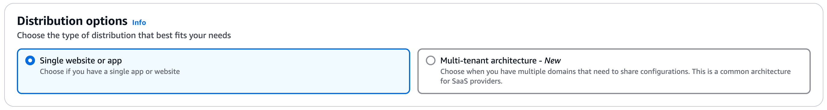 CloudFront distribution options. 