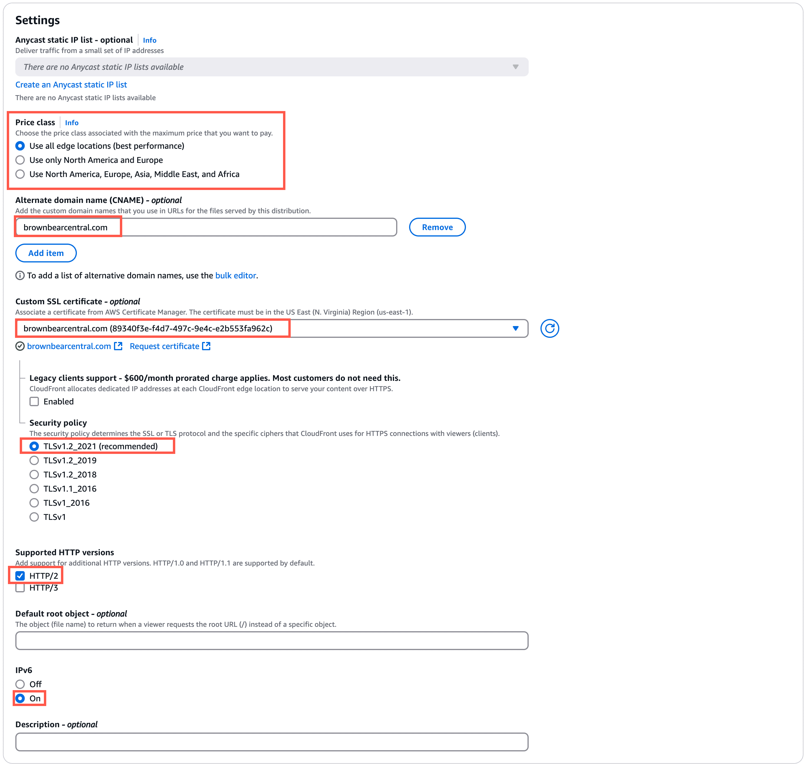 Distribution settings in CloudFront.