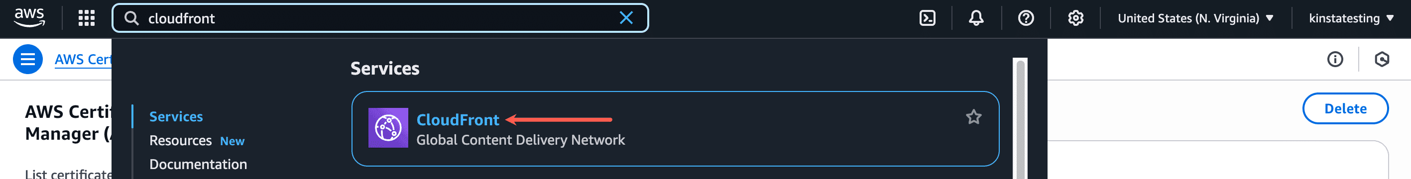 CloudFront under Services in AWS.