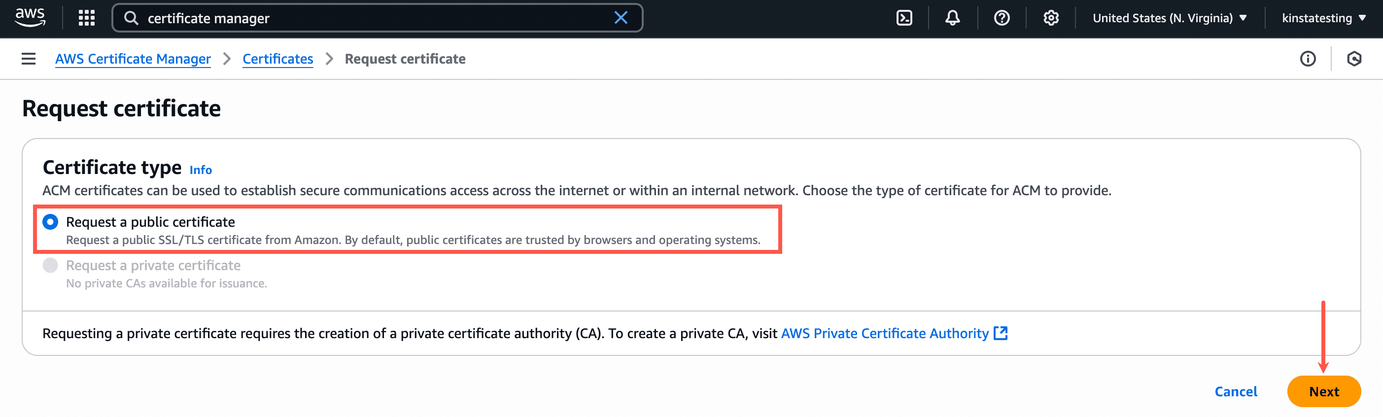 Request a public certificate
