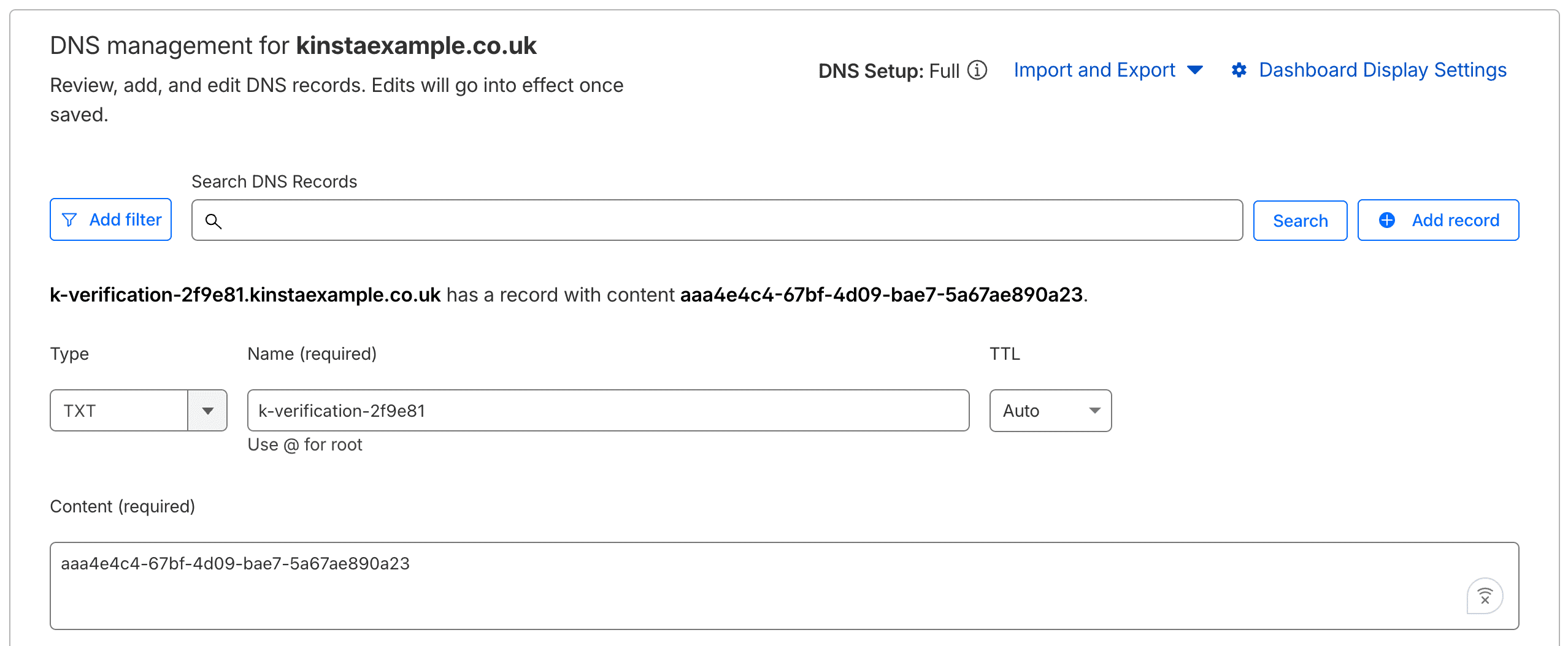 Add domain verification TXT record in Cloudflare.