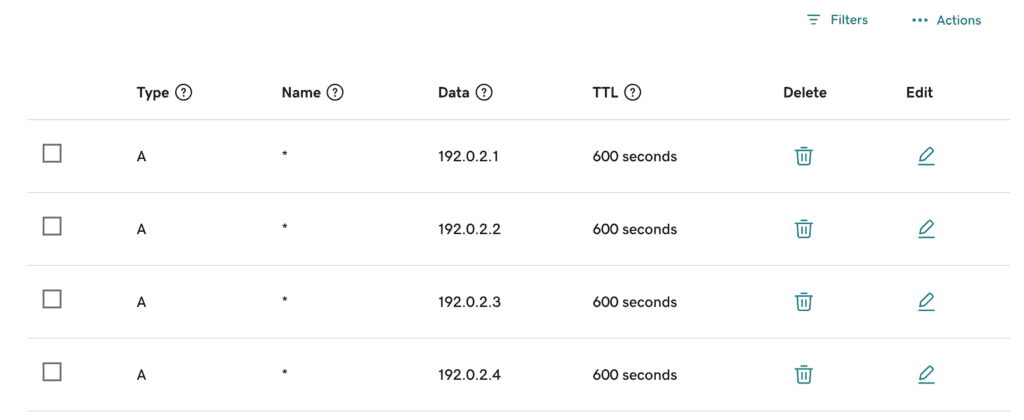 Wildcard subdomain pointing to multiple IP addresses.