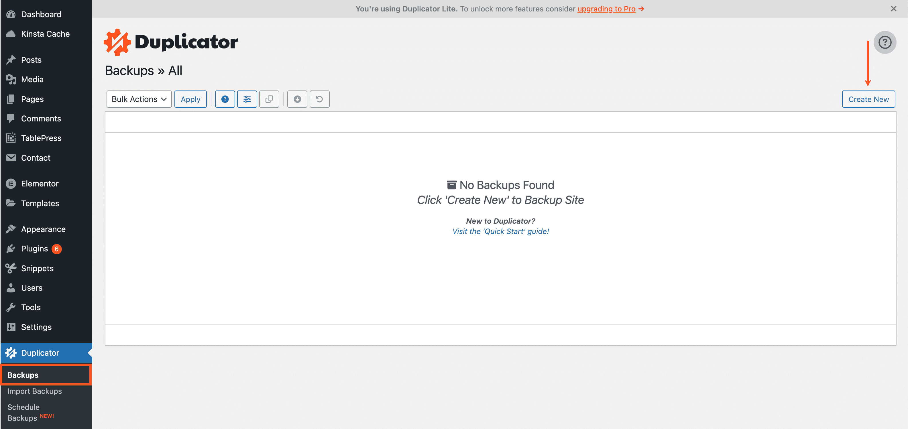 Create a new backup in Duplicator.