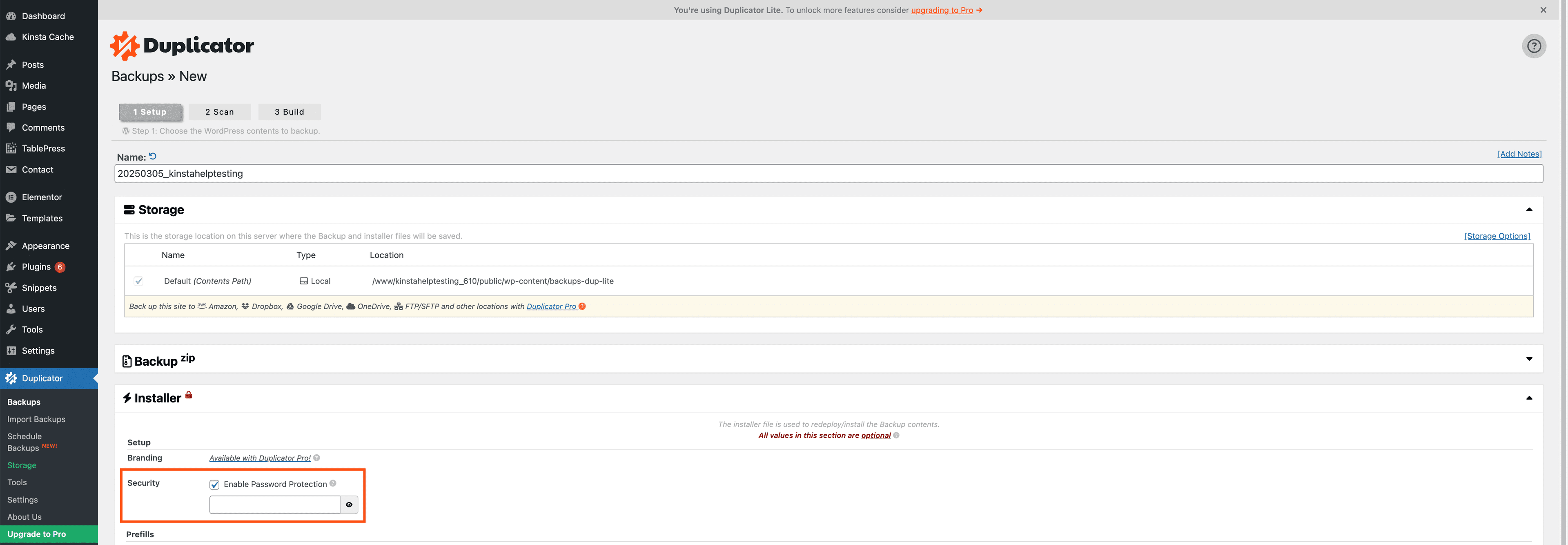 Duplicator enable password protection.