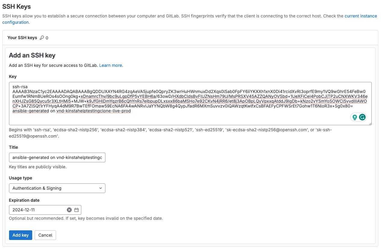 Add your SSH key in GitLab.