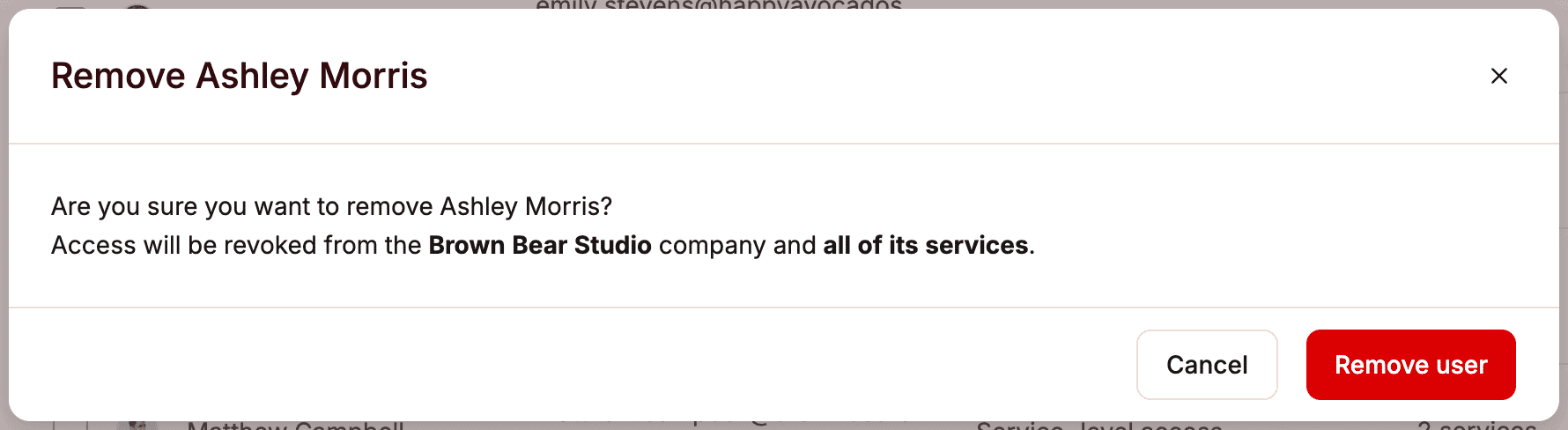 Bevestig het verwijderen van een gebruiker uit een bedrijf in MyKinsta.