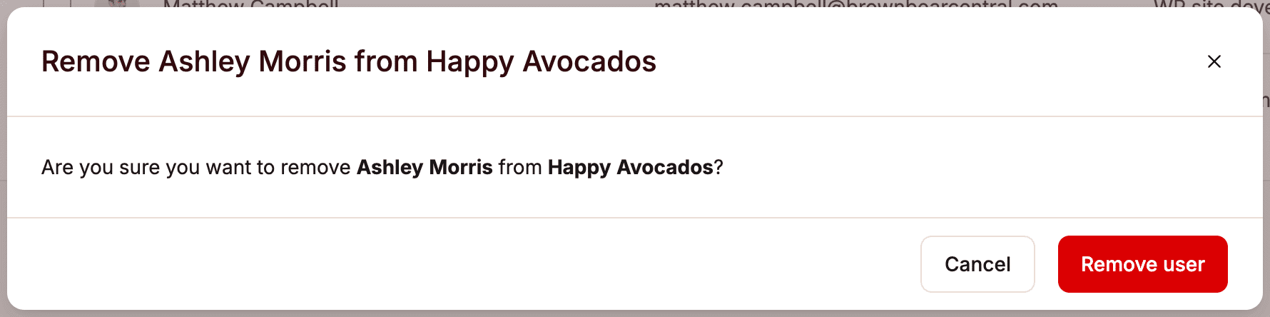 Confirm removing a user from a site.