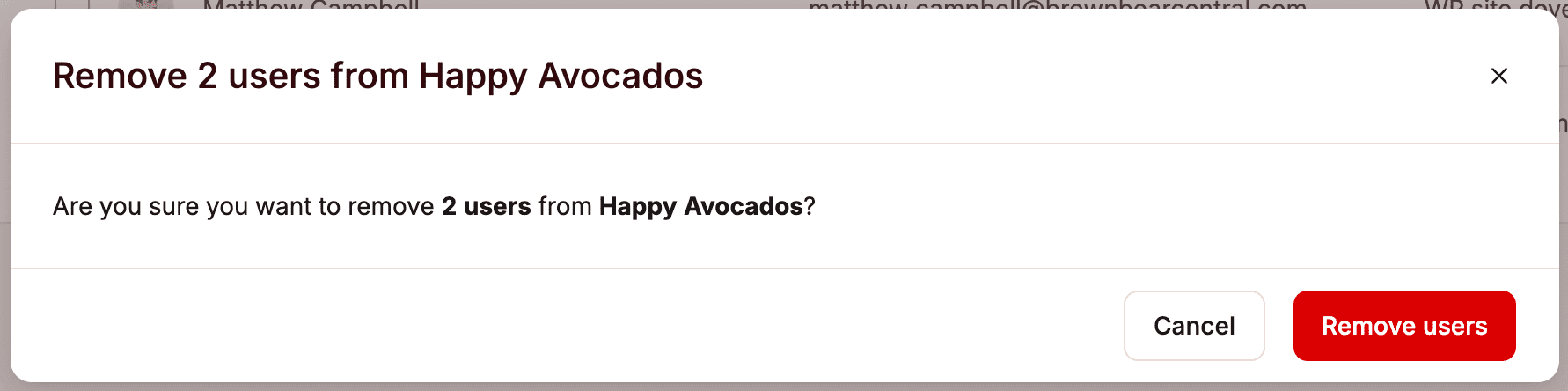 Confirm removal of multiple users from a site.