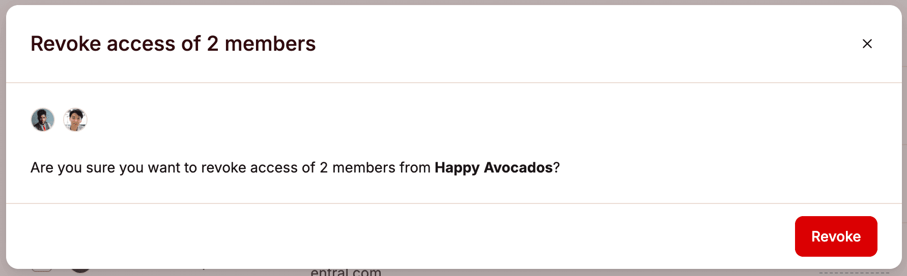Confirm revoking user access from a site in MyKinsta.
