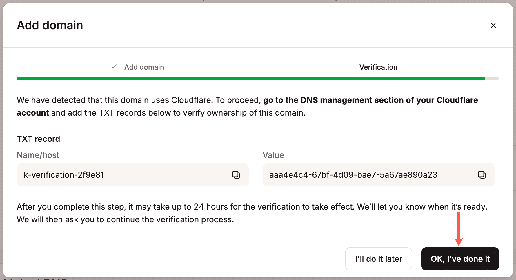 Cliccare sul pulsante OK, ho fatto in MyKinsta.