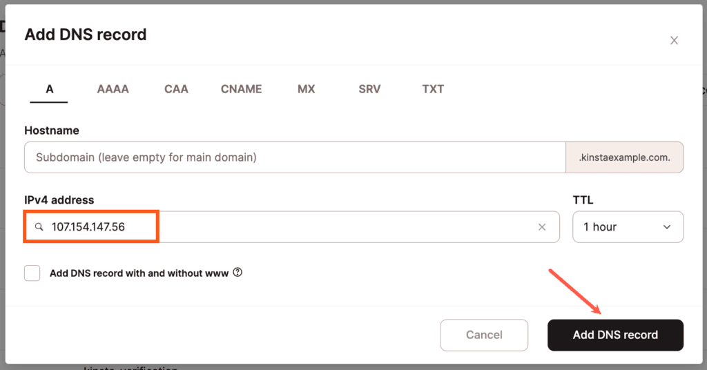 Add an A record to point to Imperva.