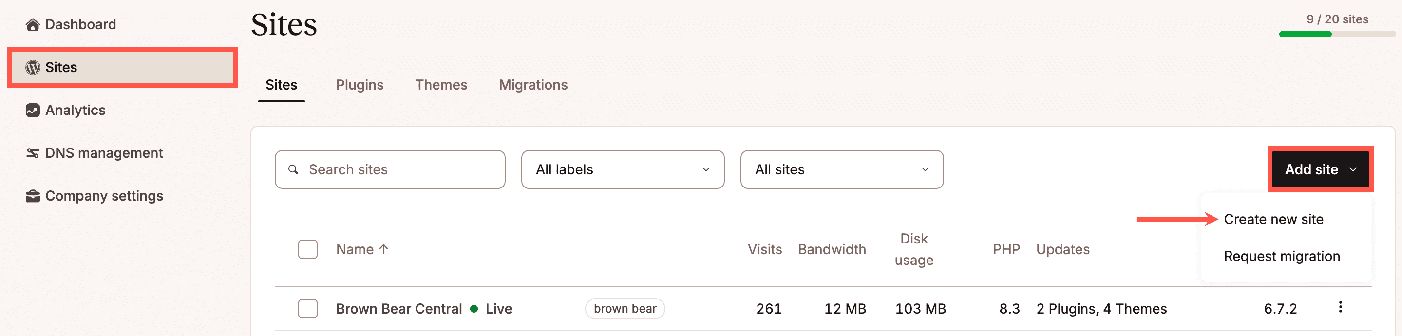 Create a WordPress site in MyKinsta.
