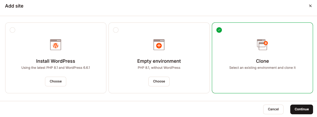 Clonare un ambiente Kinsta esistente in un nuovo sito.