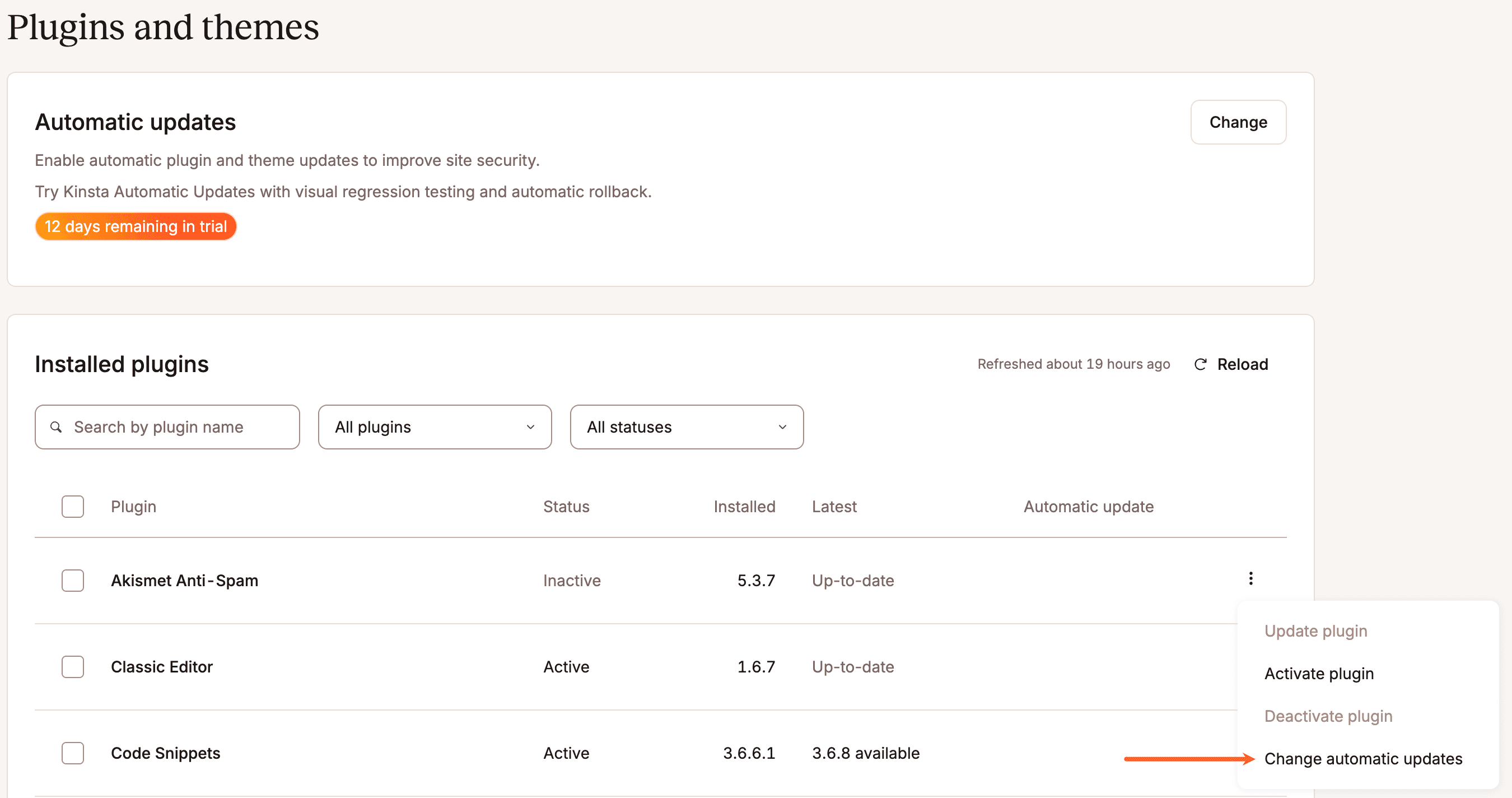 Change automatic updates for a single plugin or theme.