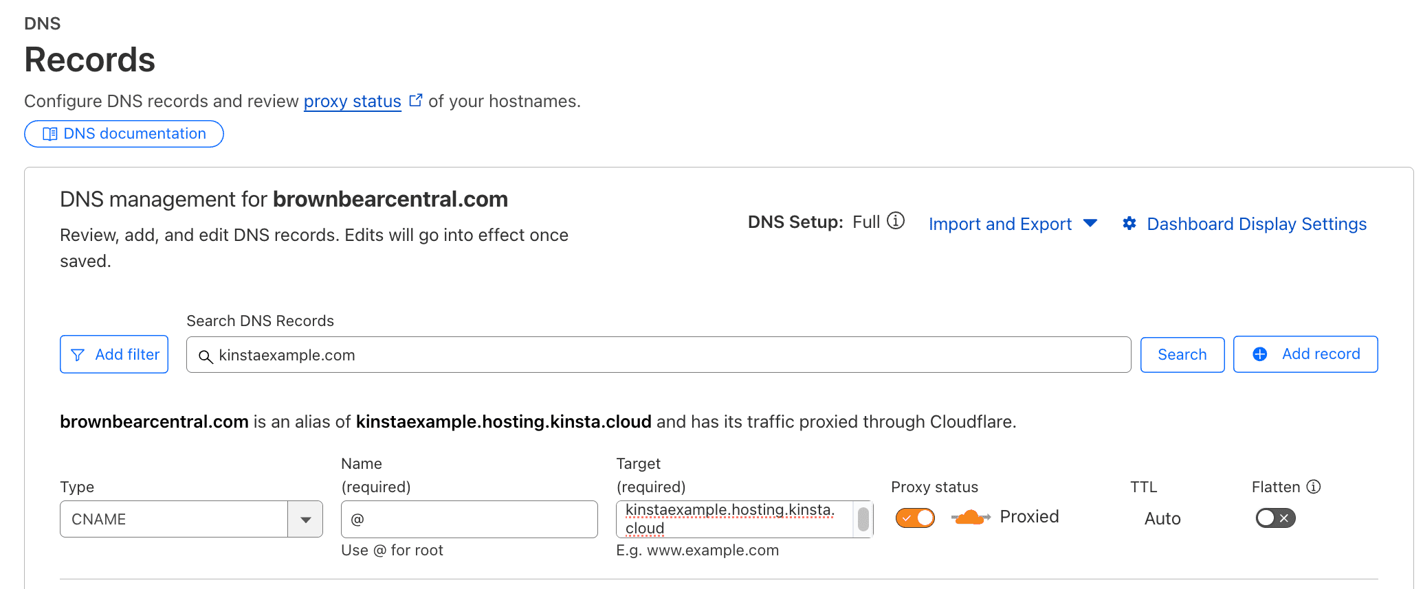 Add a CNAME for your root domain in Cloudflare.