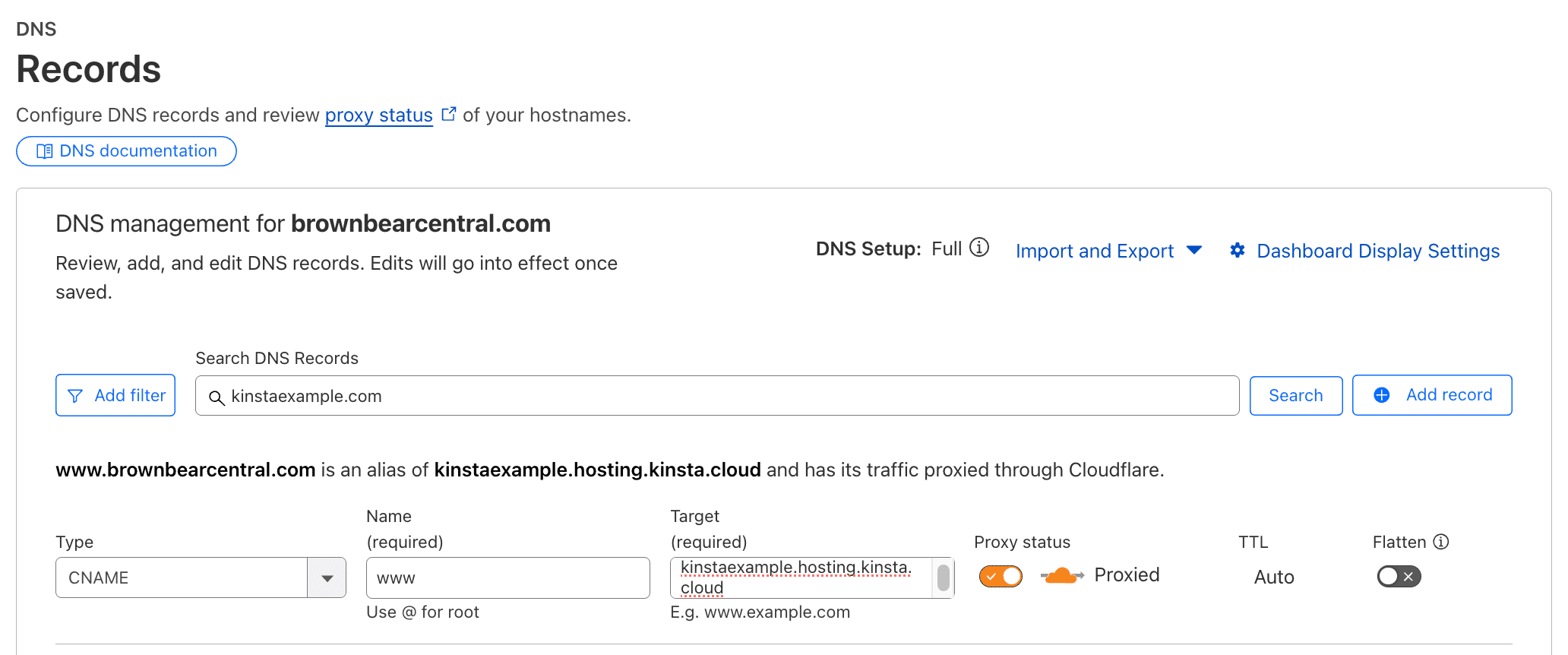Create a CNAME record for your www domain at Cloudflare.