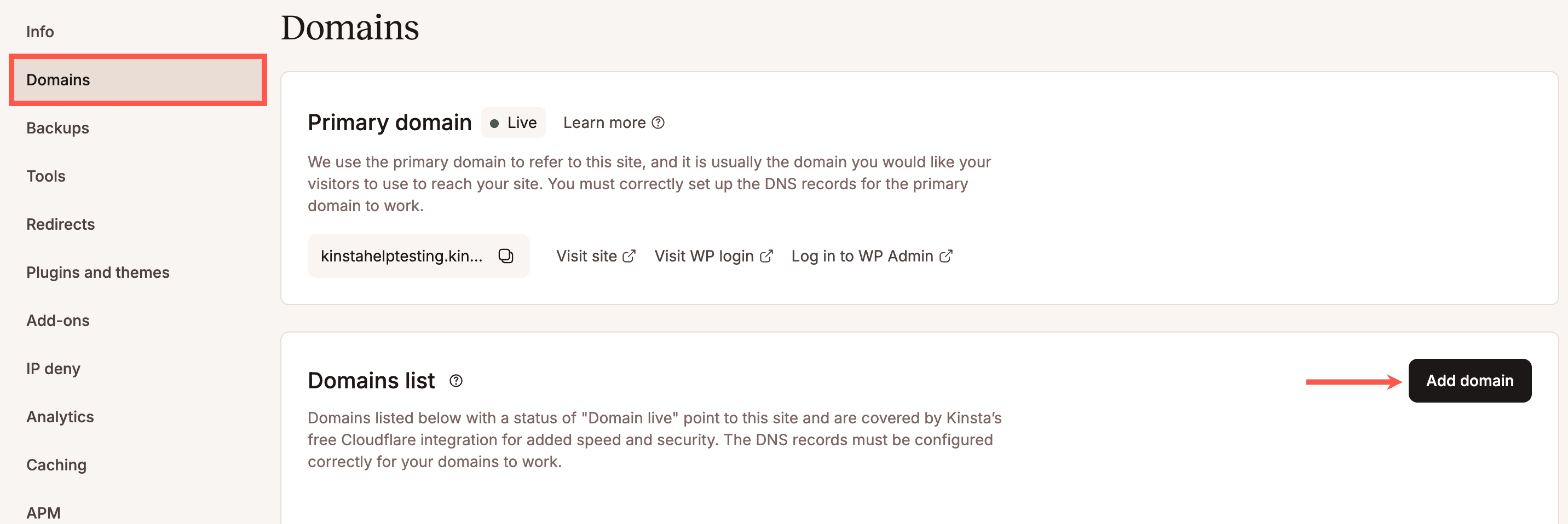 Add a new domain in MyKinsta.