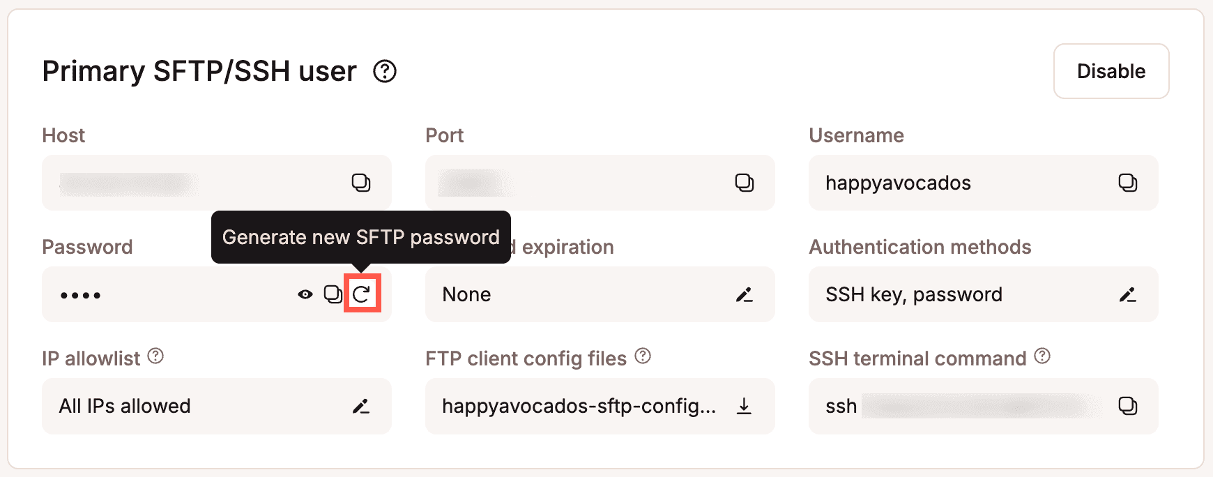Generate a new SFTP/SSH password for your WordPress site.