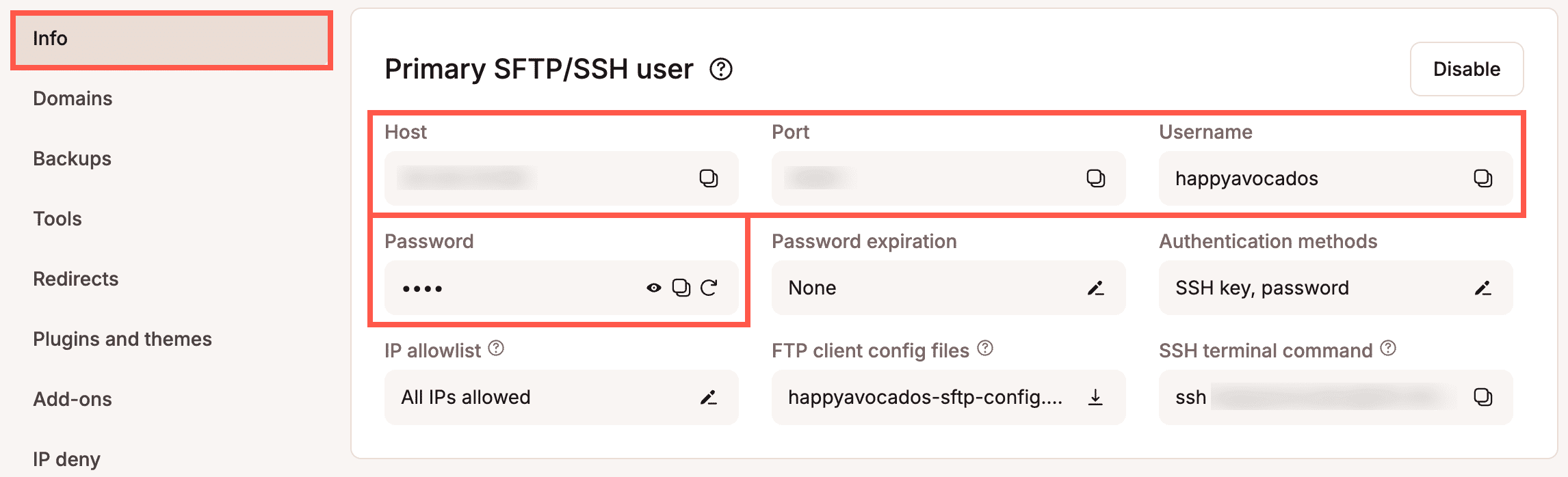 SFTP/SSH credentials.