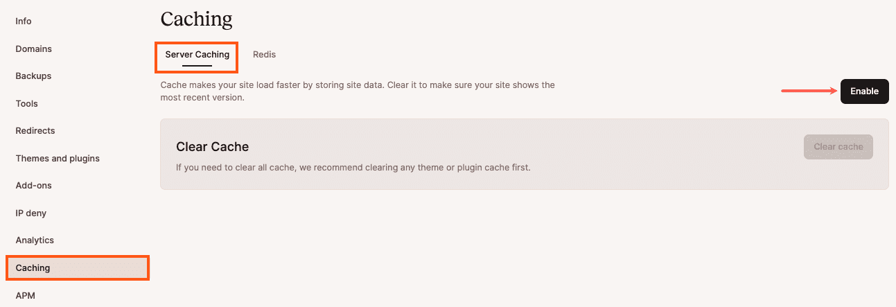Enable caching for a staging environment.