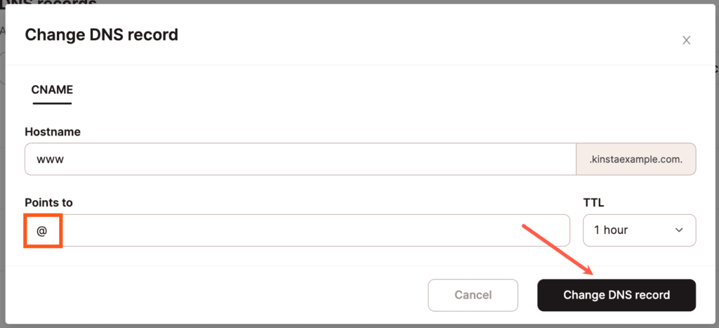 Changing your domain's www CNAME in Kinsta's DNS.