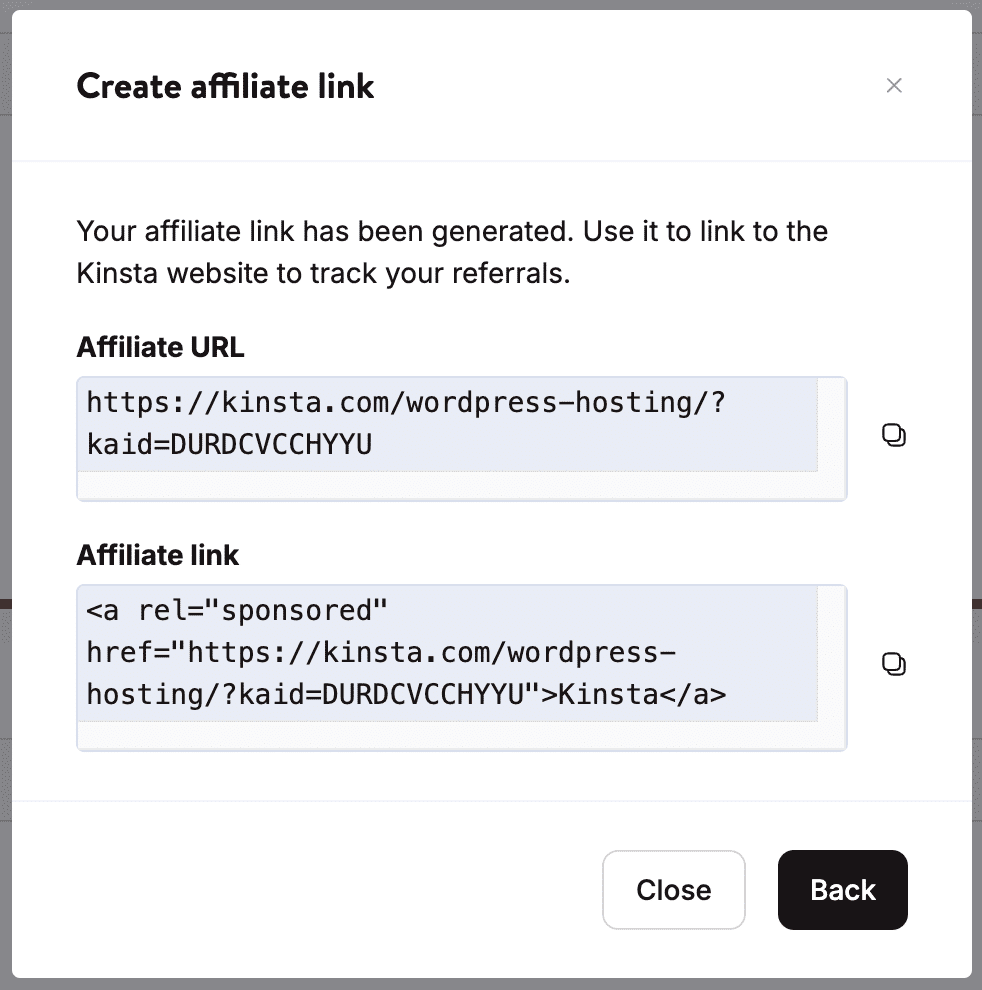 Affiliate links to use on your website. 