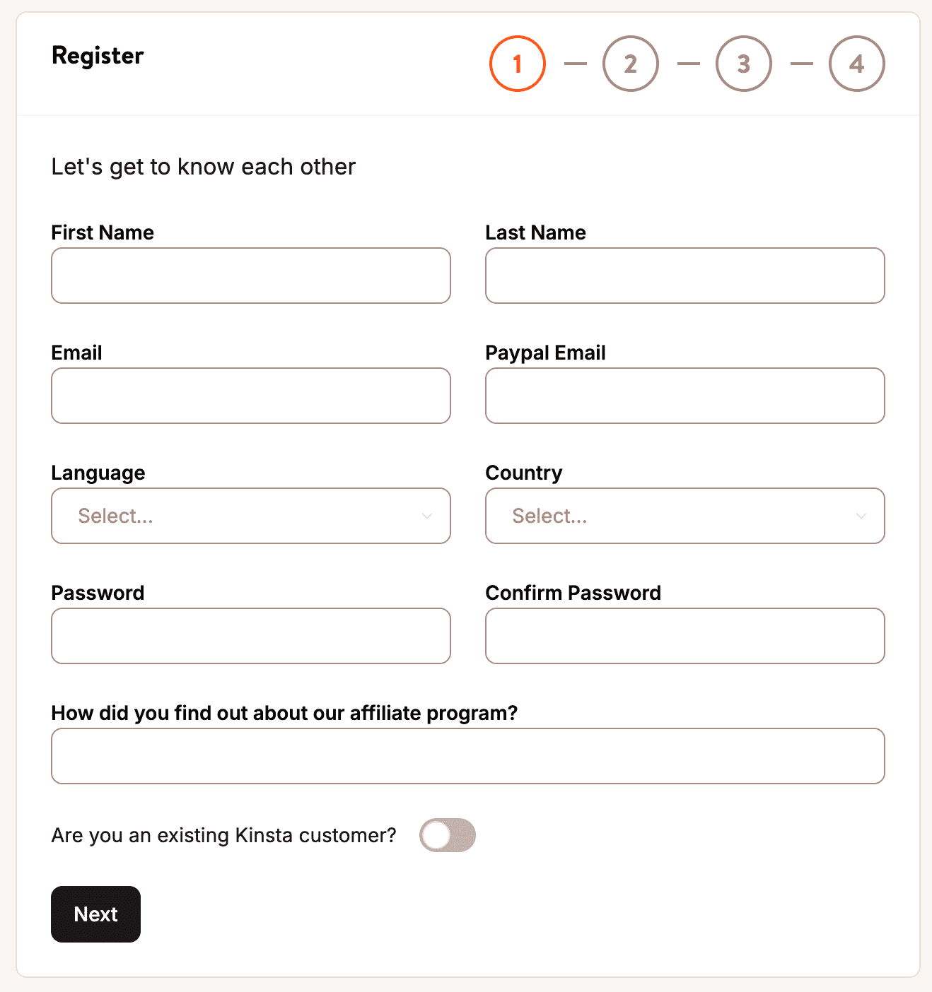 Register as a Kinsta affiliate.