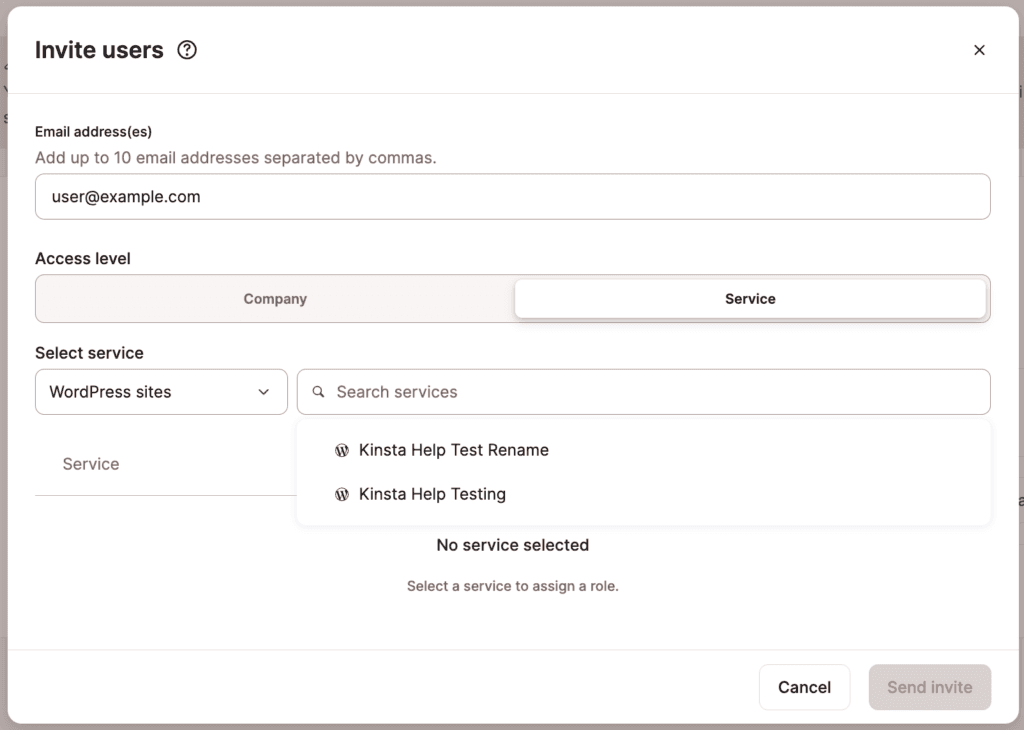 Kies de service waartoe je de gebruiker toegang wilt geven.