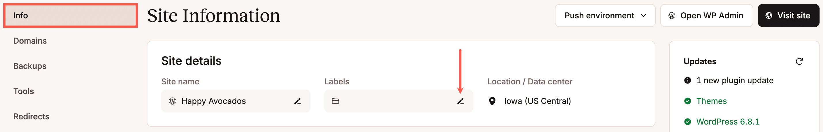 Click the pencil (edit) icon on Labels to edit labels.