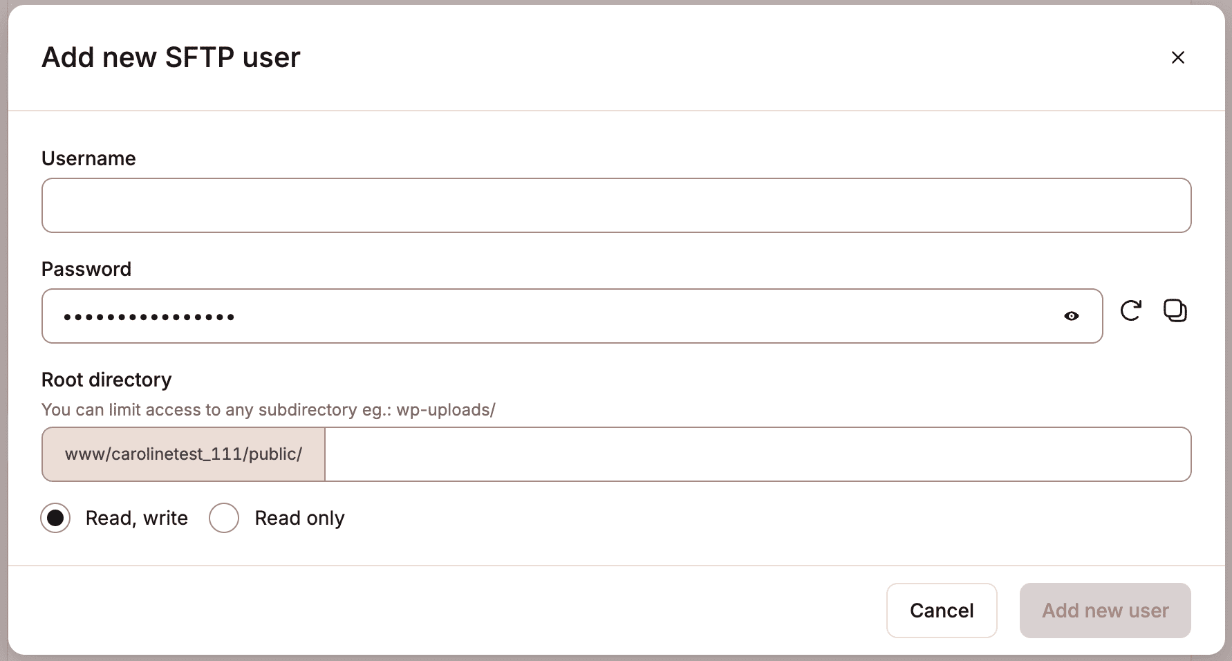 Add a new SFTP user.
