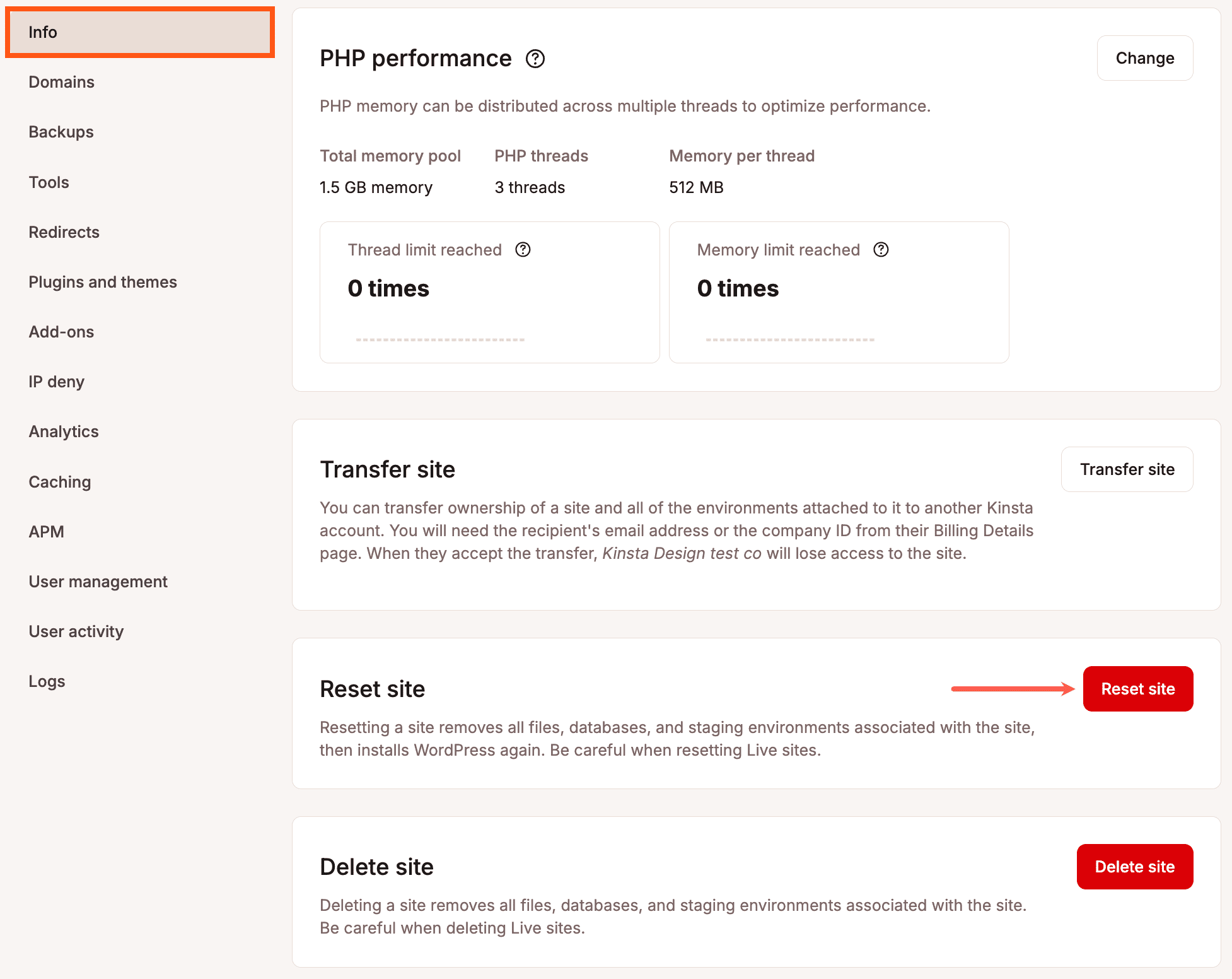 Reset your site from the site's Info page.