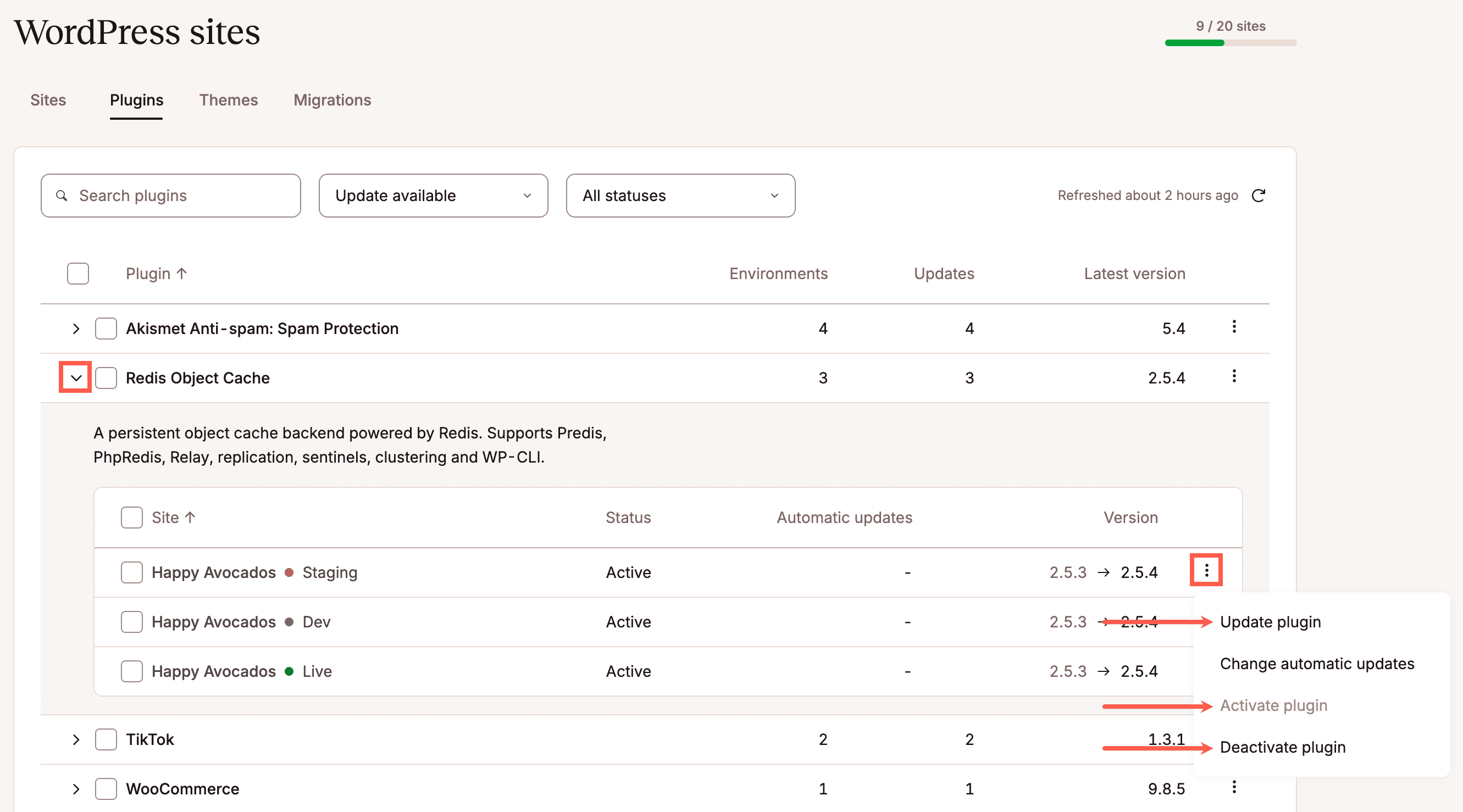 Update, activate, or deactivate a single plugin.