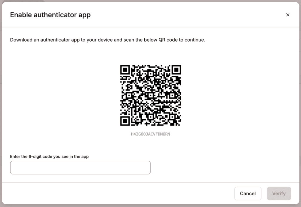 QR code for setting up 2FA in MyKinsta.