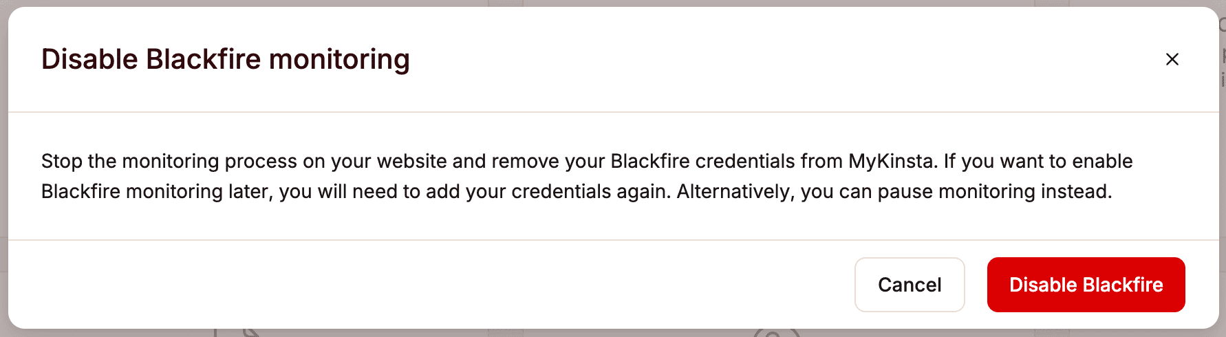 Confirm you want to disable Blackfire.