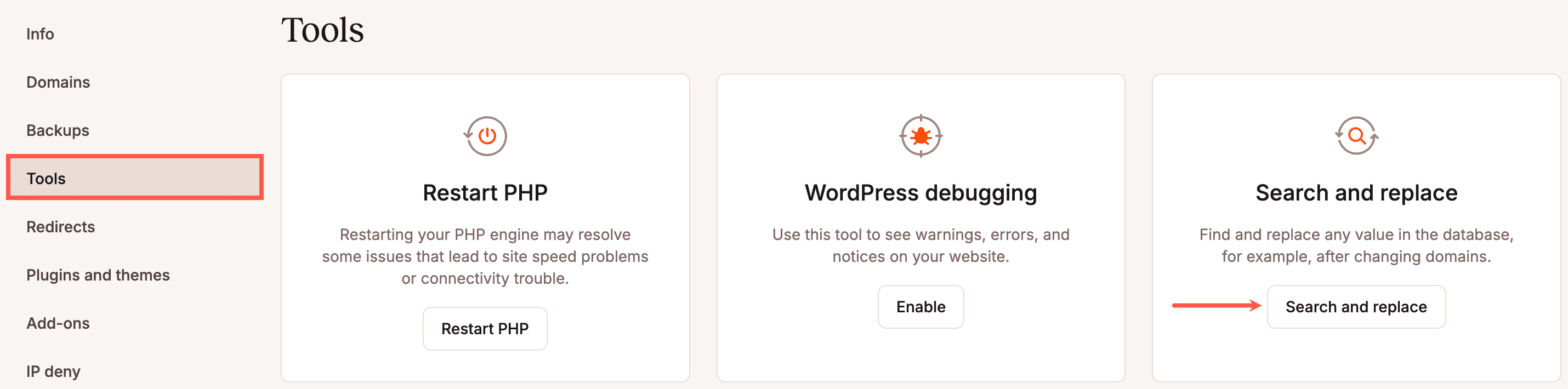 Search and replace button in MyKinsta.
