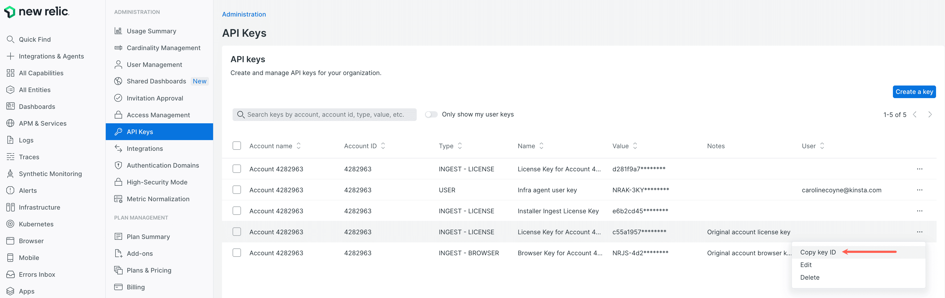 Copy New Relic license key.