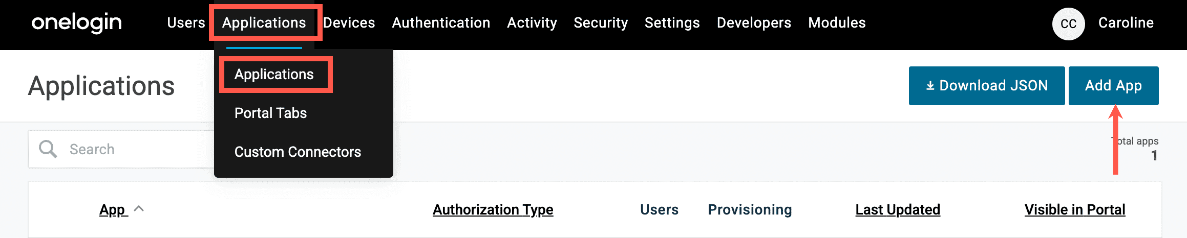 Add an application in OneLogin.