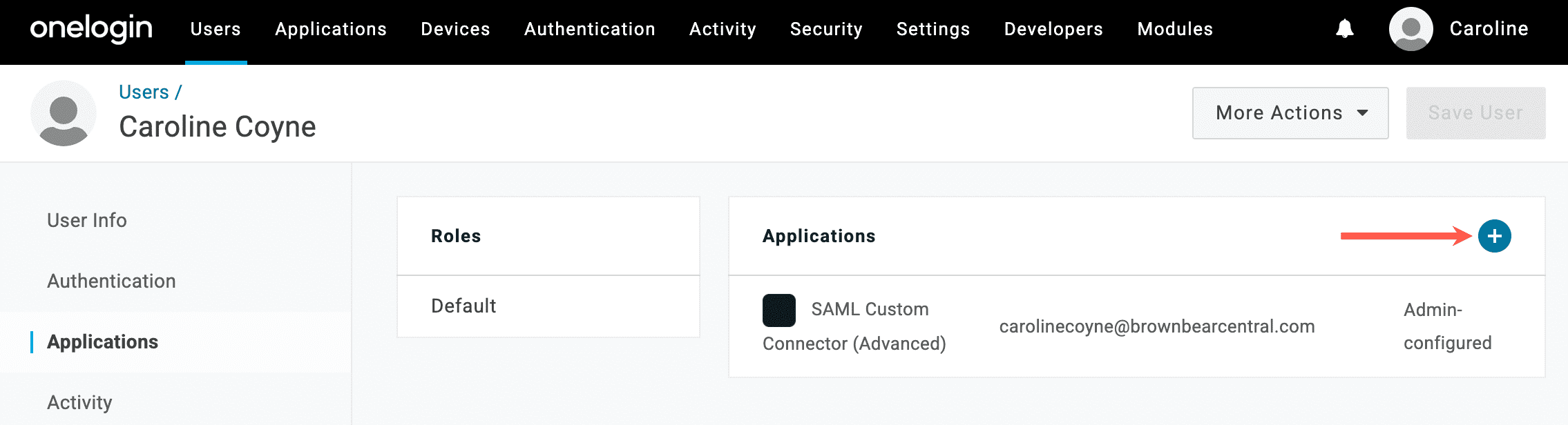 Add a user to an application in OneLogin.