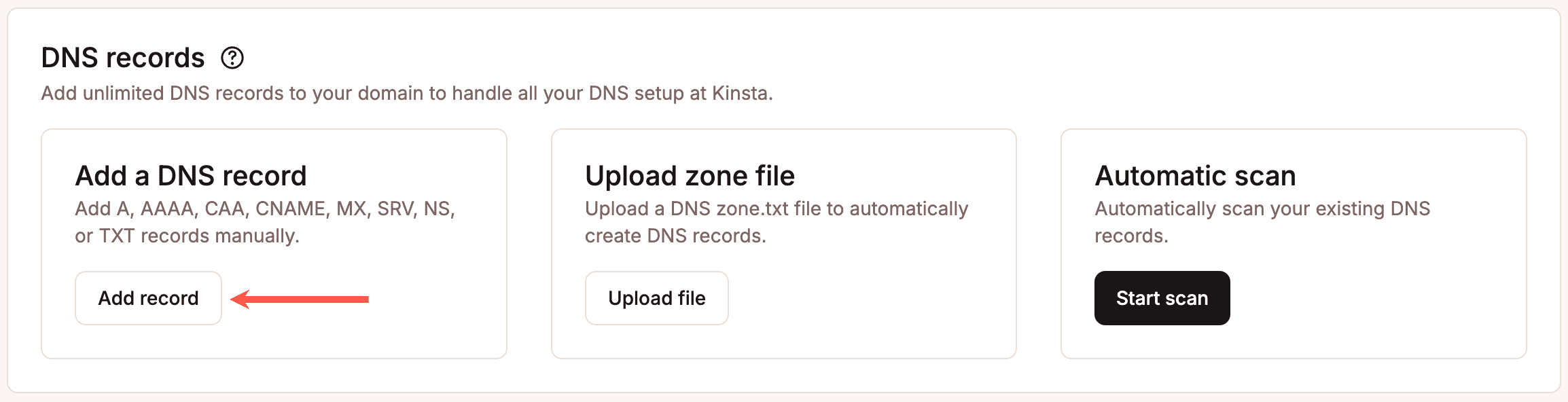 Manually add DNS records in MyKinsta.