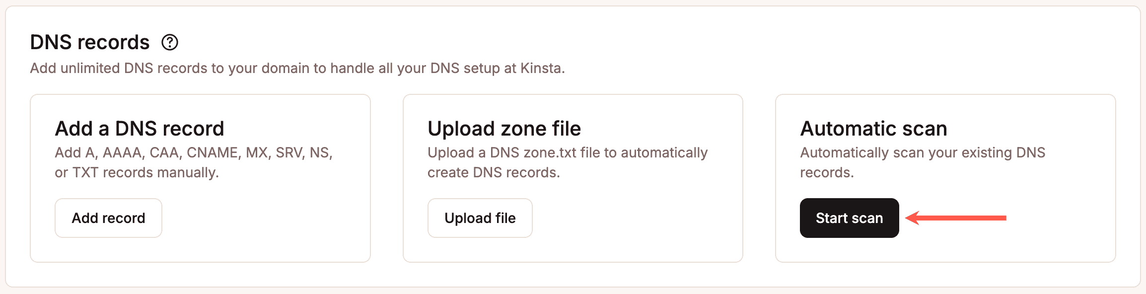 Automatically scan your domain for DNS records.
