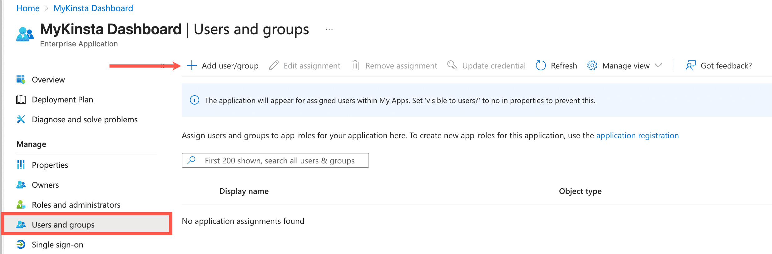 Add users/groups to the app in Microsoft Entra.
