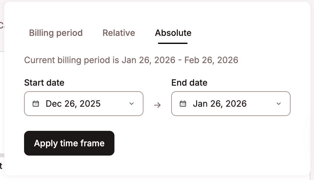 Select a time frame for the previous month's billing period.